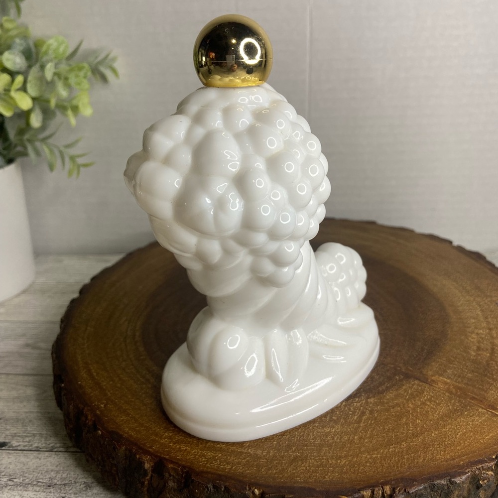 Vintage AVON Cornucopia Milk White Glass Skin So Soft Bath Oil Decanter